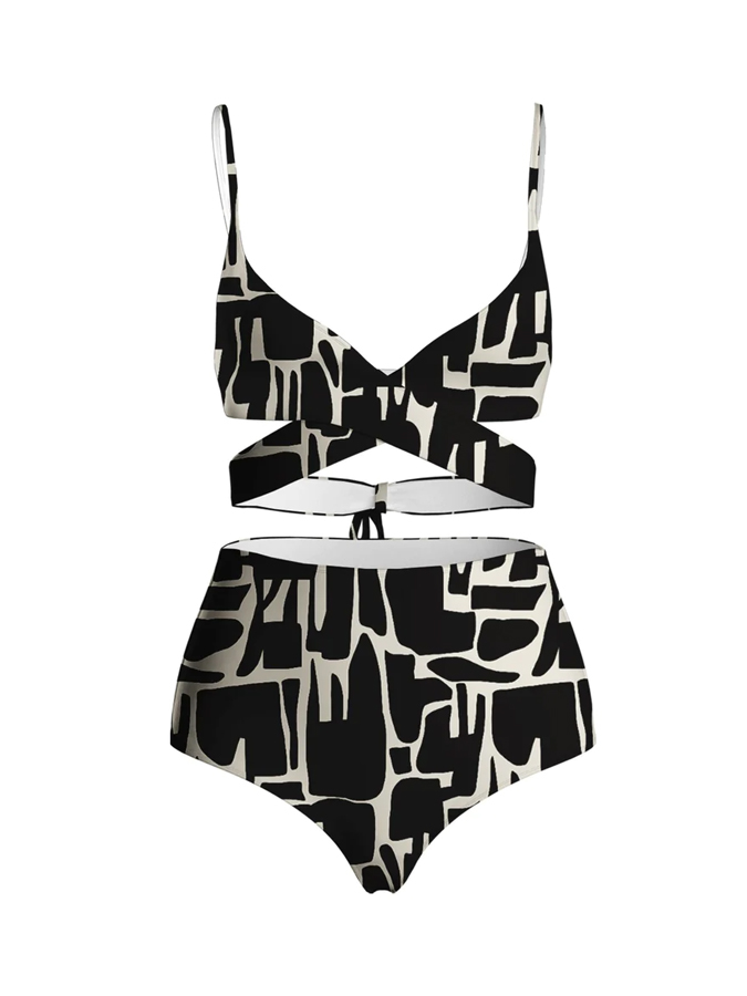 Geometric Print Ruffle One Piece Swimsuit And Cover Up