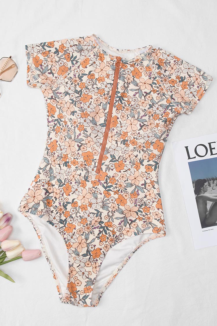 Elodie Ditsy Zipper Short Sleeve One Piece Swimsuit