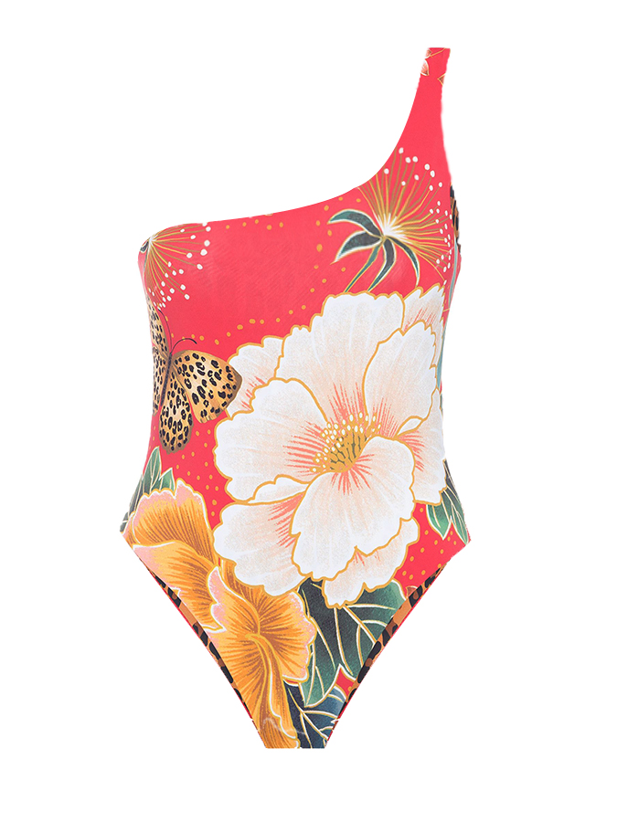 Floral Print One Piece Swimsuit and Skirt