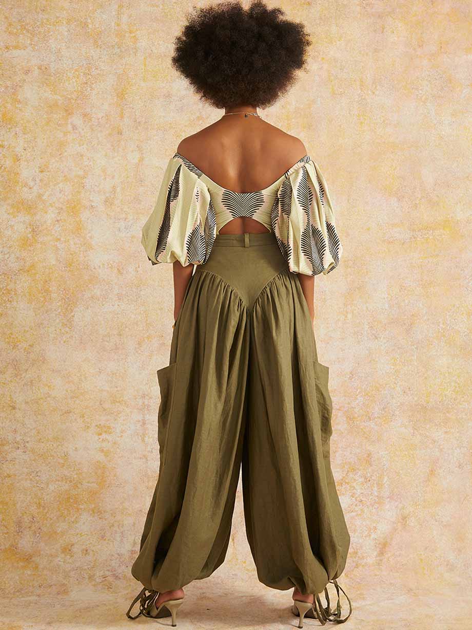 Vintage Colorblock Print One-Piece Swimsuit Set