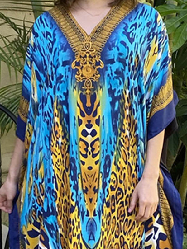 Sexy V-Neck Animal Print Loose Split-Side Cover-Up Swimwear