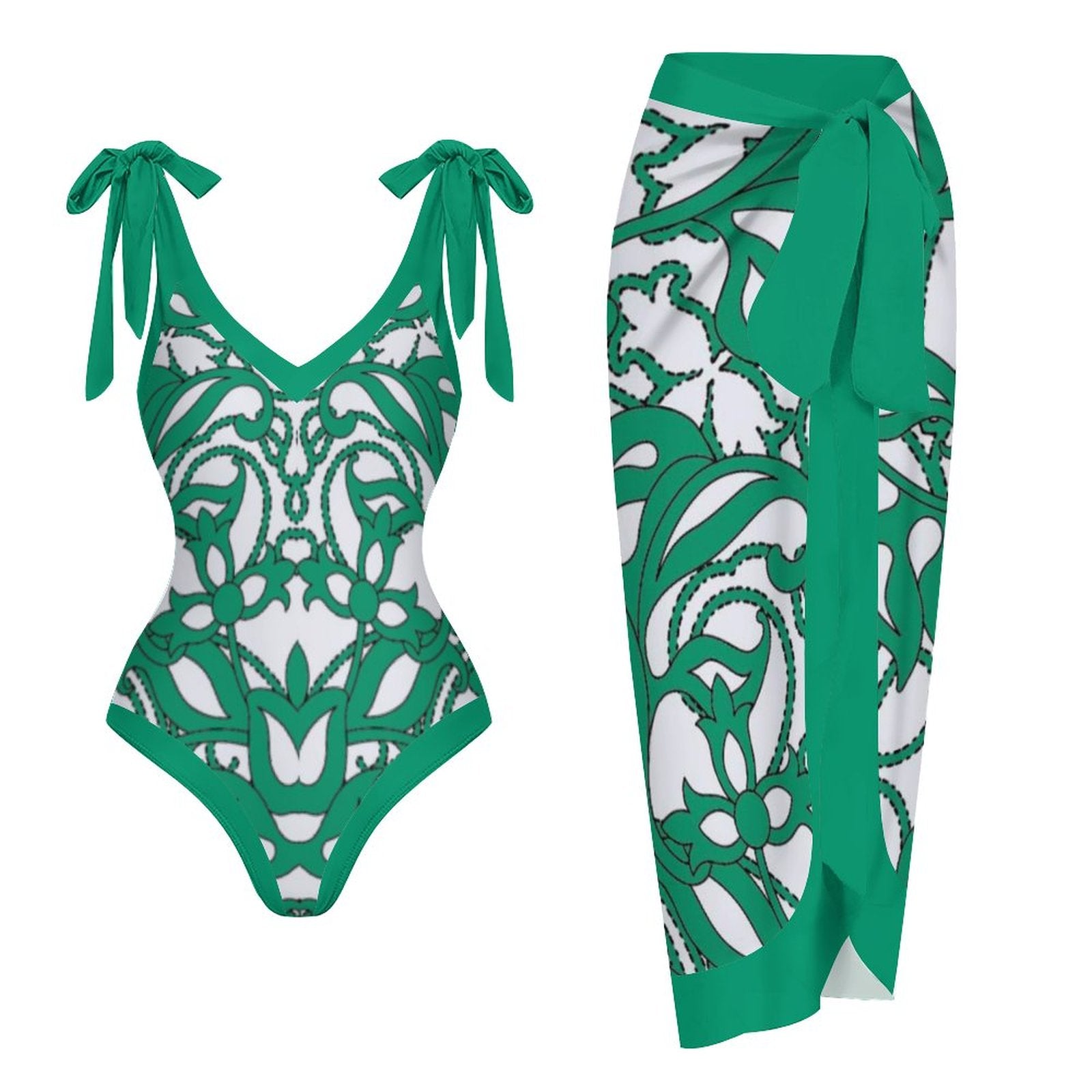 Casual Printed One-Piece Swimsuit And Cover Up 2305104273