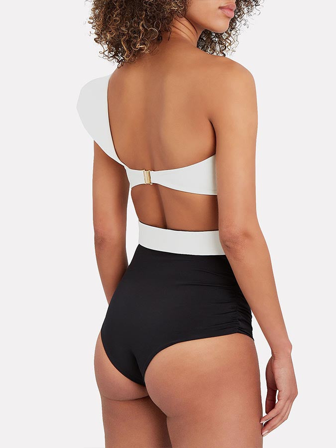 Solid One-Shoulder Ruffled Bikini Swimsuit