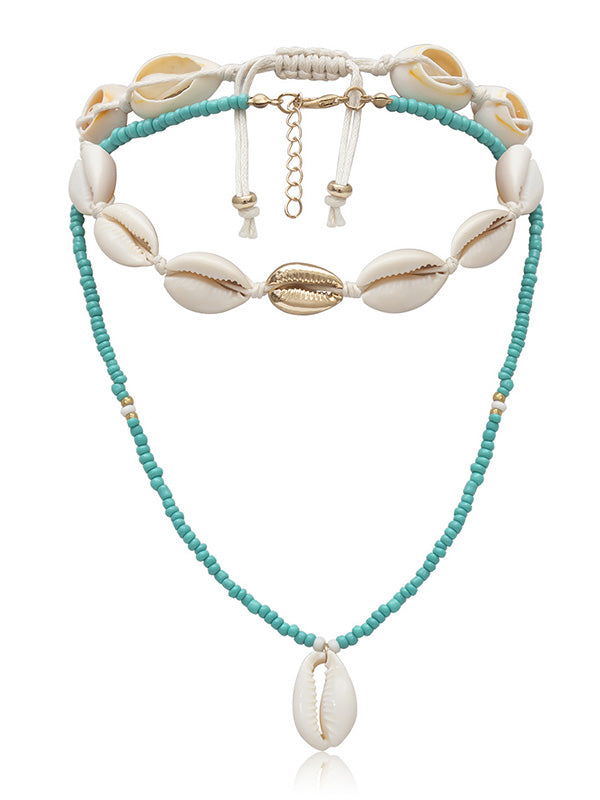Personalized Ethnic Beaded Shell Double Layer Set Necklace