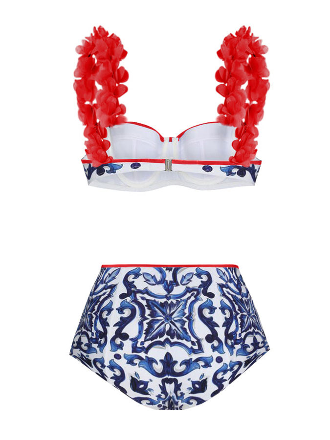 Fashion Colorblock Print Swimsuit