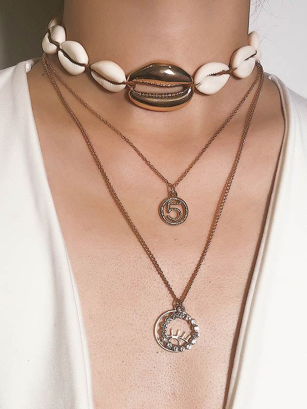 Digital Micro-Inlaid Simple Metal Scallop Shell Multilayer Necklace