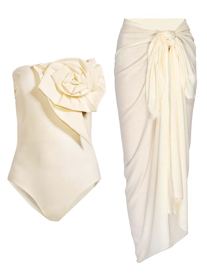 3D Flower Red One Piece Swimsuit and Cover Up