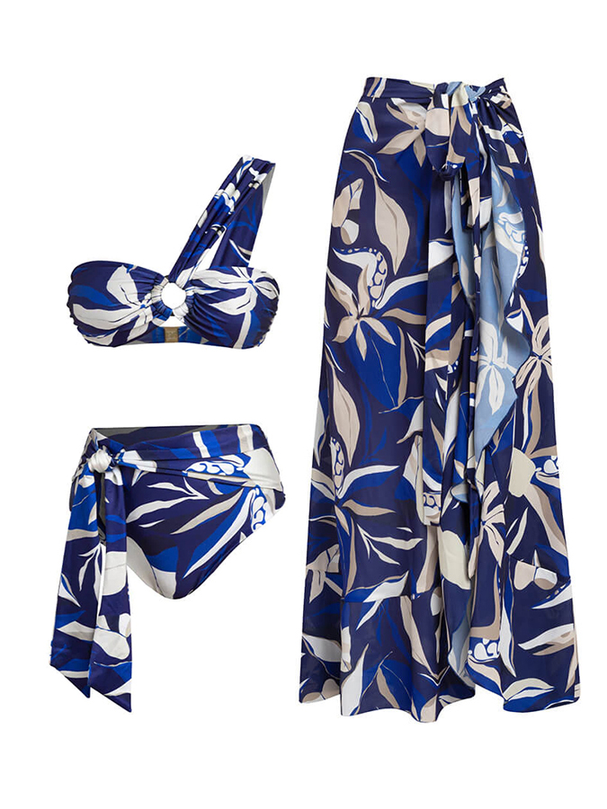 Floral Print Ruffle One Shoulder One-Piece Swimsuit And Cover Up