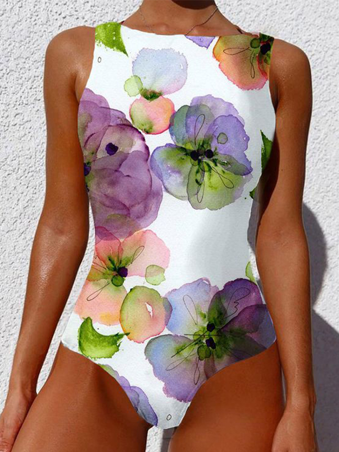 Floral Print One Piece Swimsuit and Cover Up