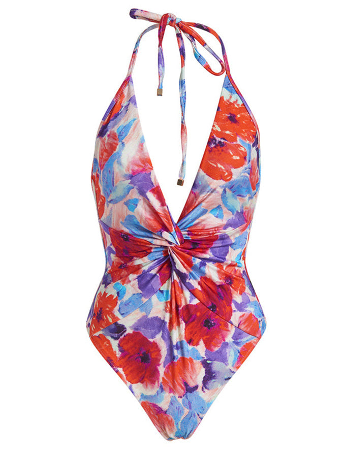 Fashion Floral Print One Piece Swimsuit and Cover Up