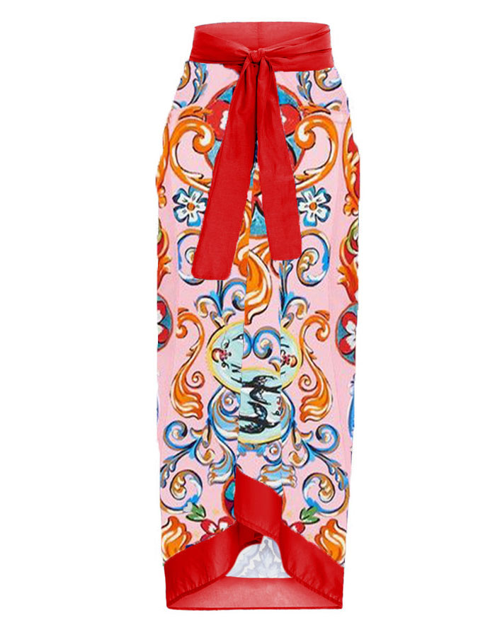 Vintage Print One Piece Swimsuit and Cover Up
