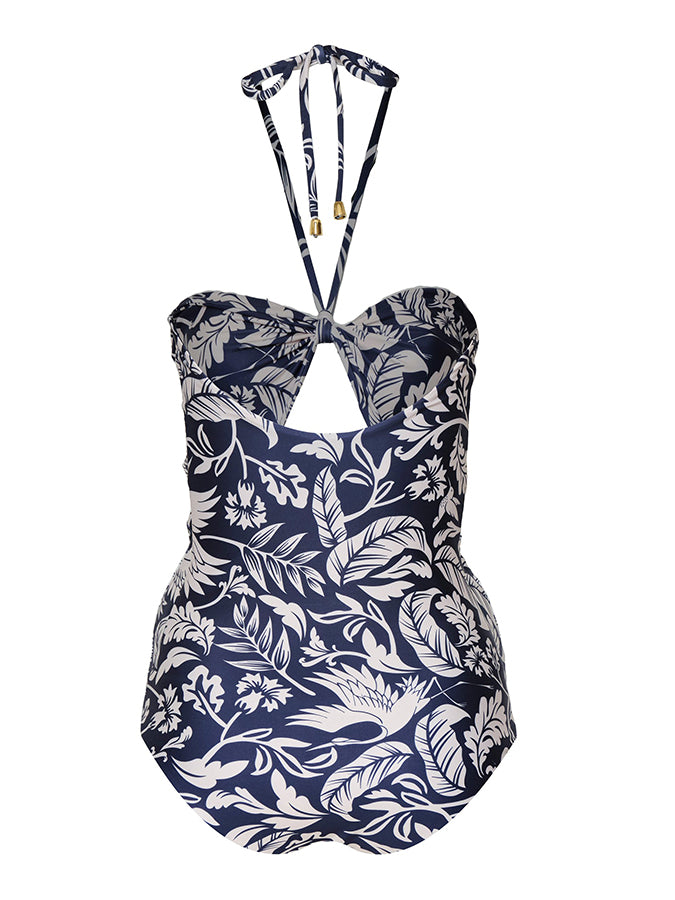 Print Halter Simple One Piece Swimsuit