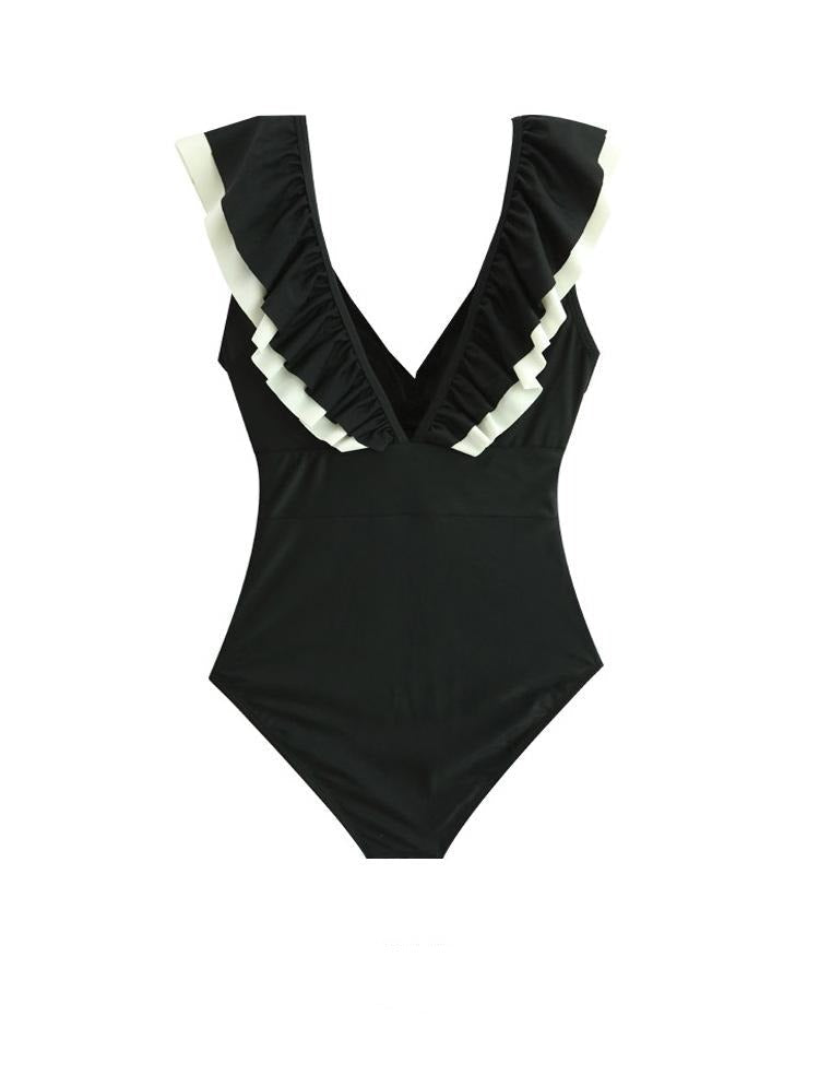 Ruffle V-Neck Sexy One Piece Swimsuit