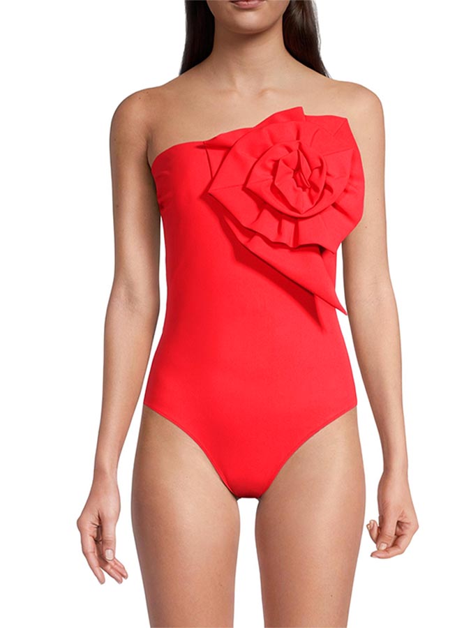 3D Flower Red One Piece Swimsuit and Cover Up