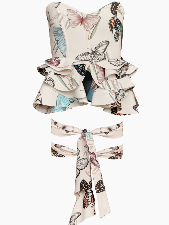 Fashion Ruffled Floral Print Split Swimsuit