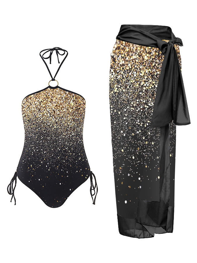 Star Print One Piece Swimsuit And Cover Up