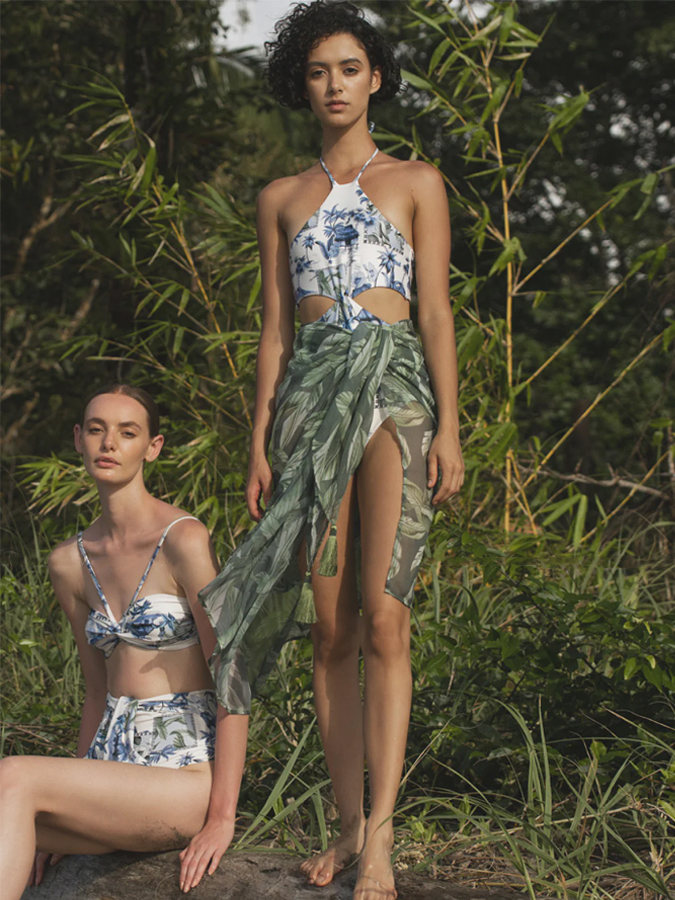 Vintage Floral Print Ruffle One Piece Swimsuit And Cover Up