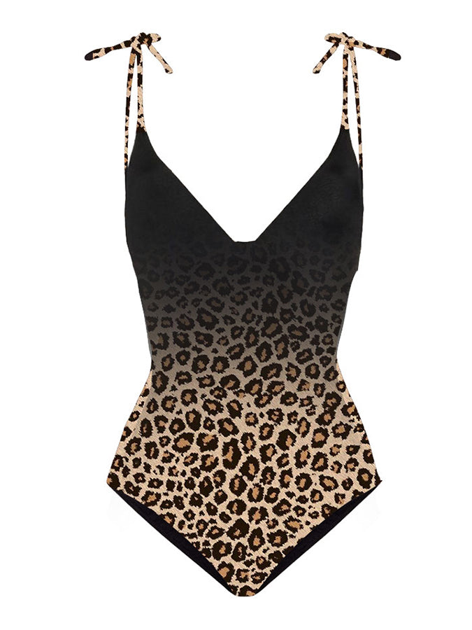 Leopard Gradient Print One Piece Swimsuit and Cover Up