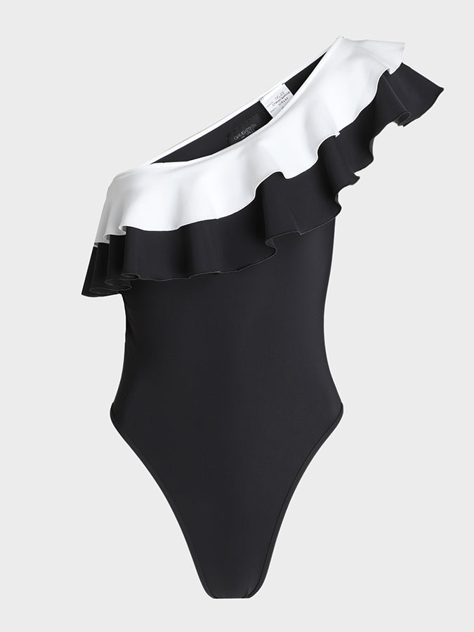 Fashion Colorblock Ruffle Swimsuit