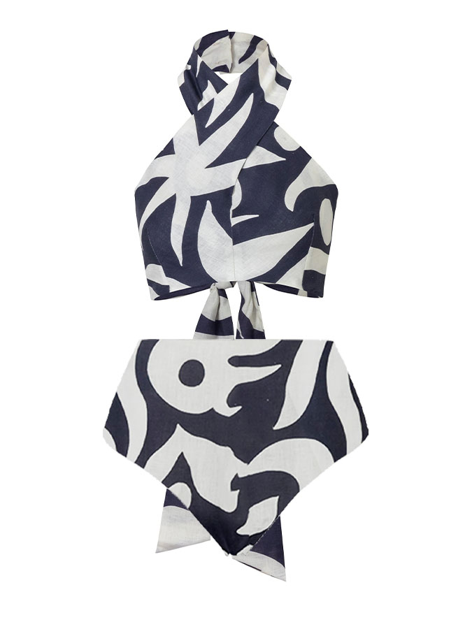 Trendy Printed Halter Bikini Swimsuit