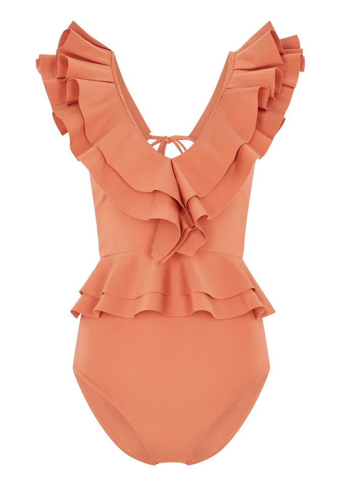 Ruffled Open-back Split Swimsuit