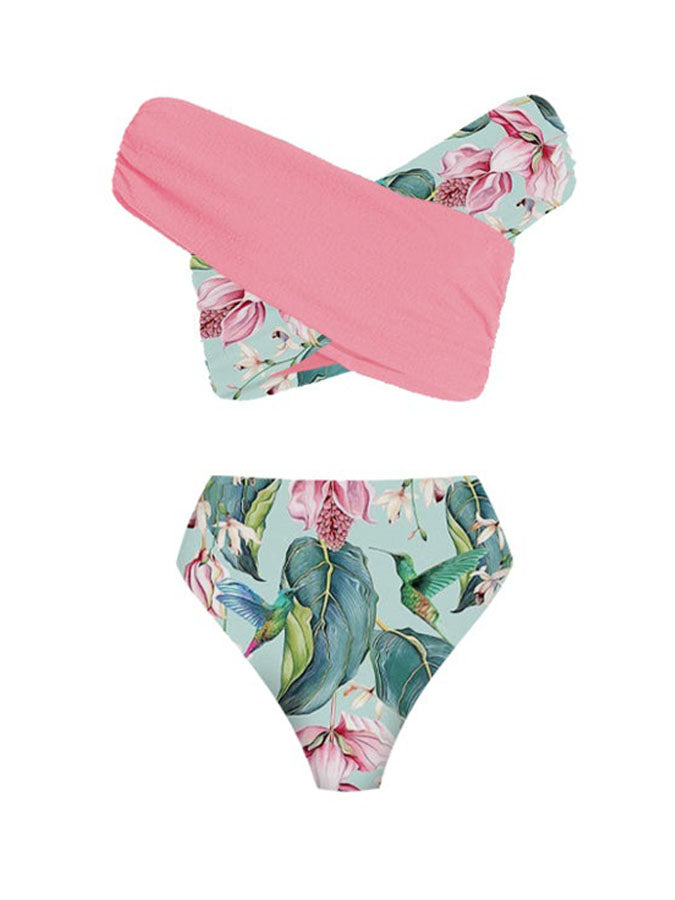 Fashion Colorblock Print Beach Bikini and Cover Up