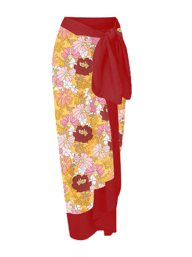Floral Print One Piece Swimsuit and Cover Up