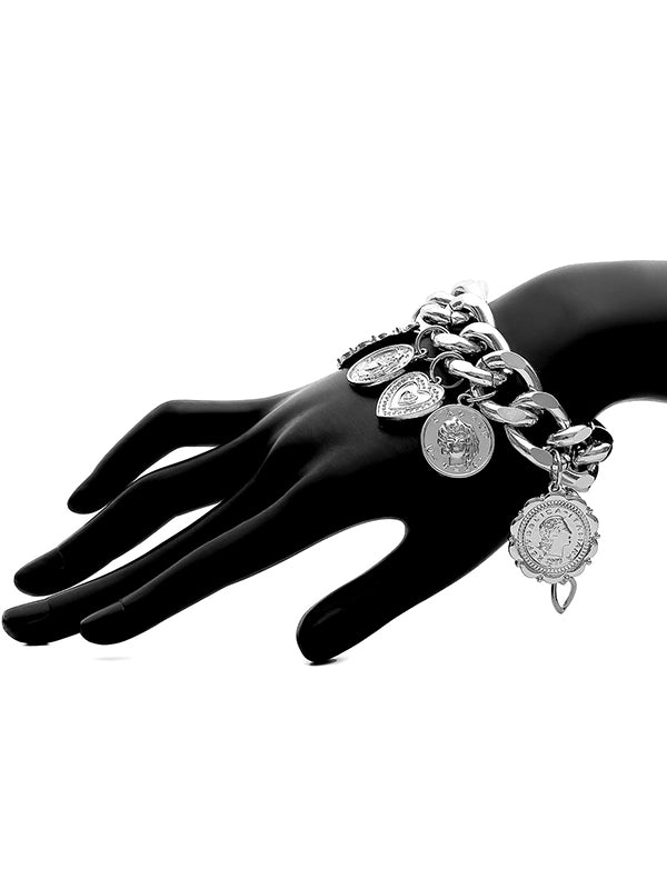 Retro Embossed Pendant Chain Geometric Punk Bracelet