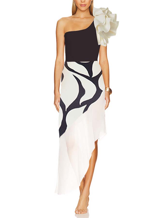 One-Shoulder Ruffled One-Piece Swimsuit