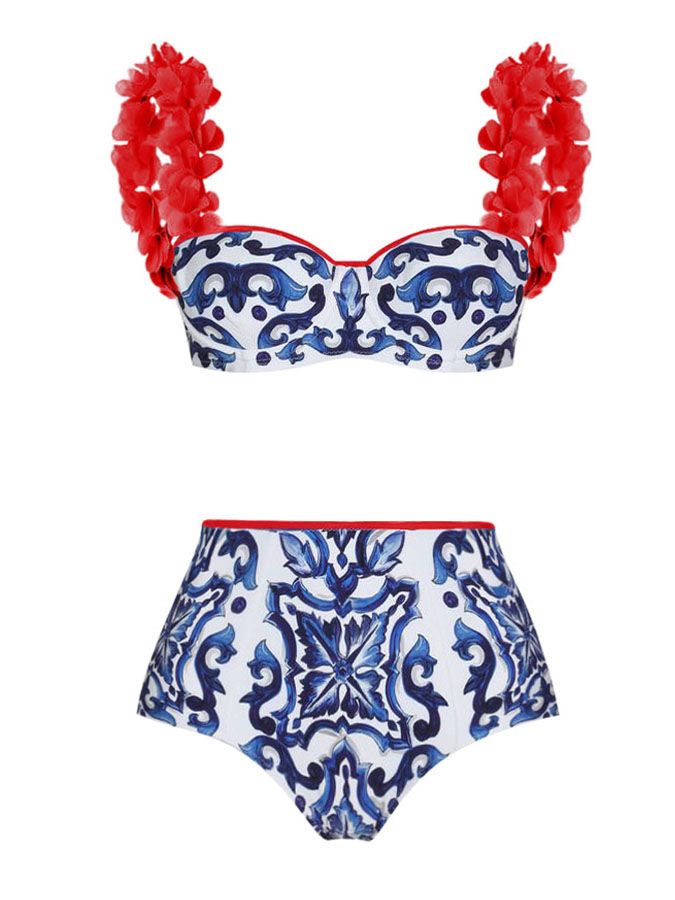 Fashion Colorblock Print Swimsuit