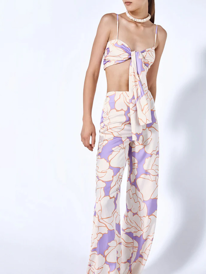 Fashion Print Lace Up Bikini Swimsuit
