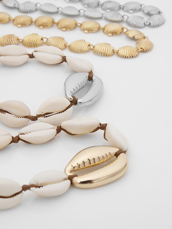 Digital Micro-Inlaid Simple Metal Scallop Shell Multilayer Necklace