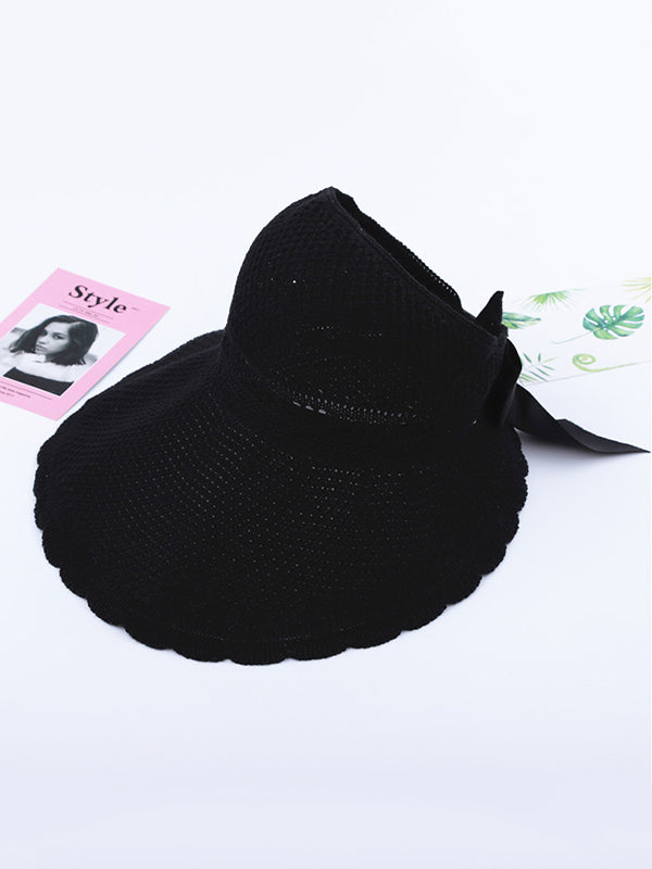 Solid Color Sunscreen Lace-Up Straw Woven Breathable Foldable Hat