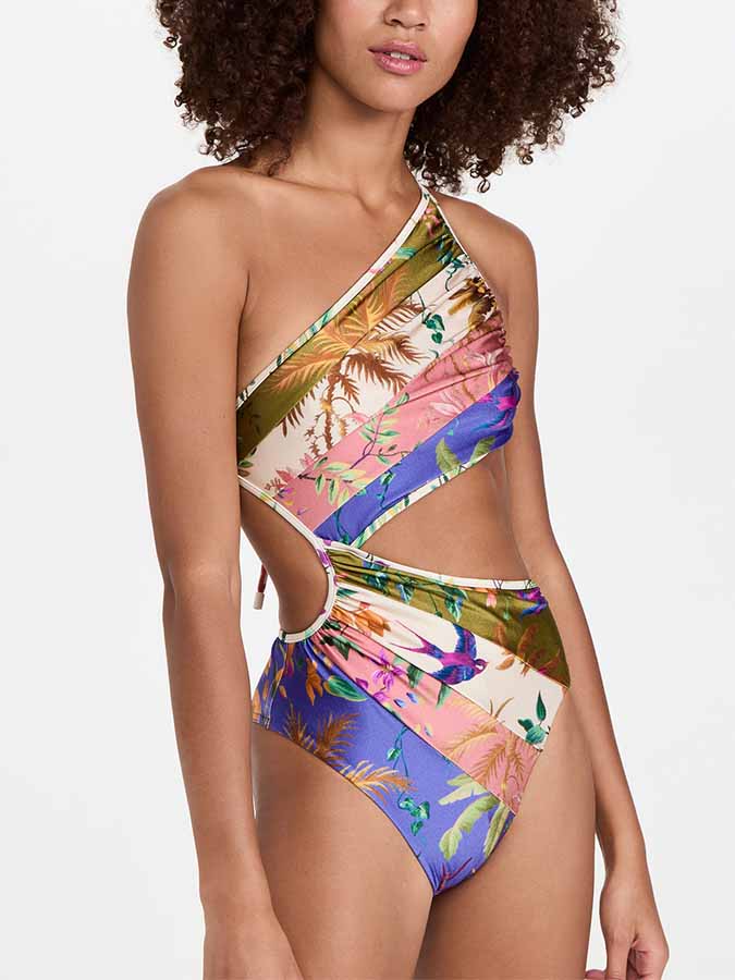 Floral Cutout One-Shoulder One-Piece Swimsuit