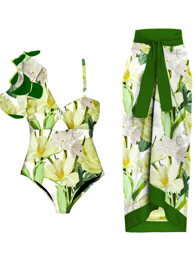 One-Shoulder Ruffles Chic One Piece Swimsuits & Coverups