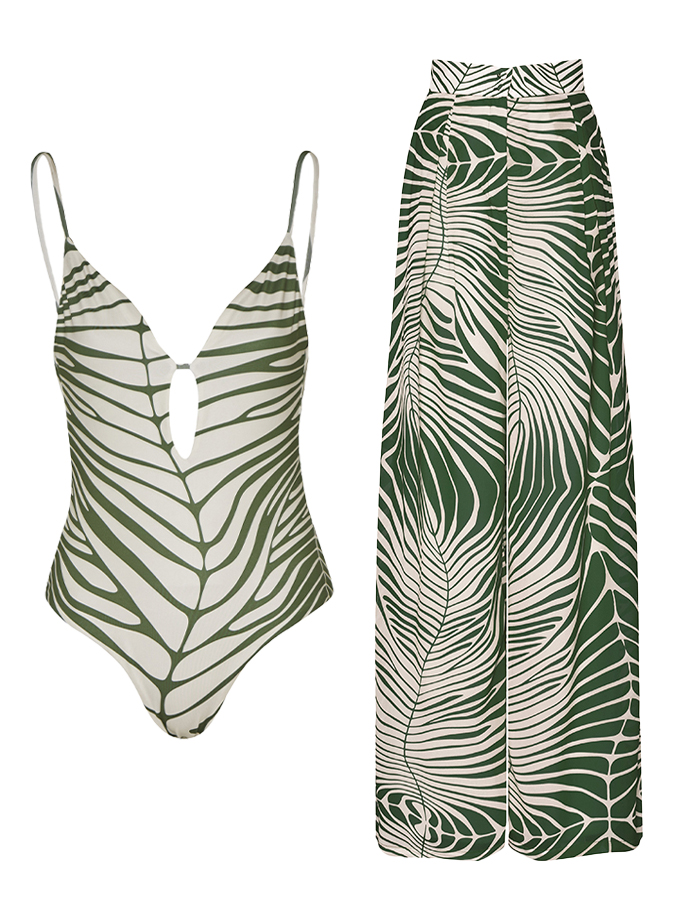 Vintage V-neck Printed Swimsuit and Cover-up