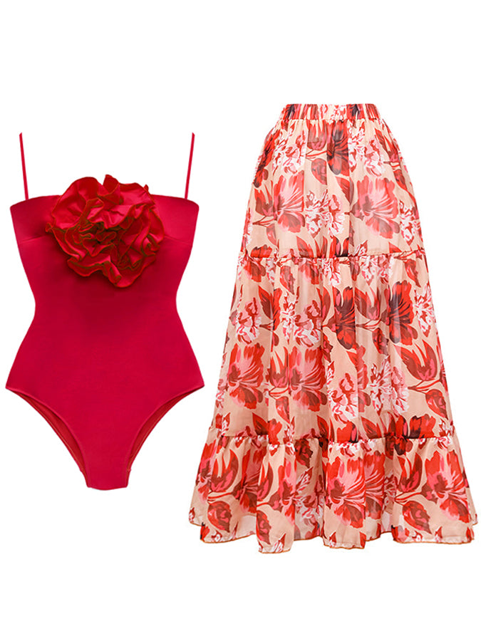 Fashion Flower Design Beach One Piece Swimsuit