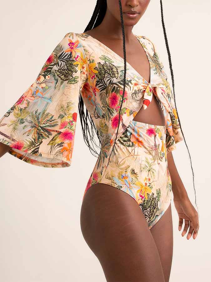 Deep V Neck Print Fashion One Piece Swimsuit