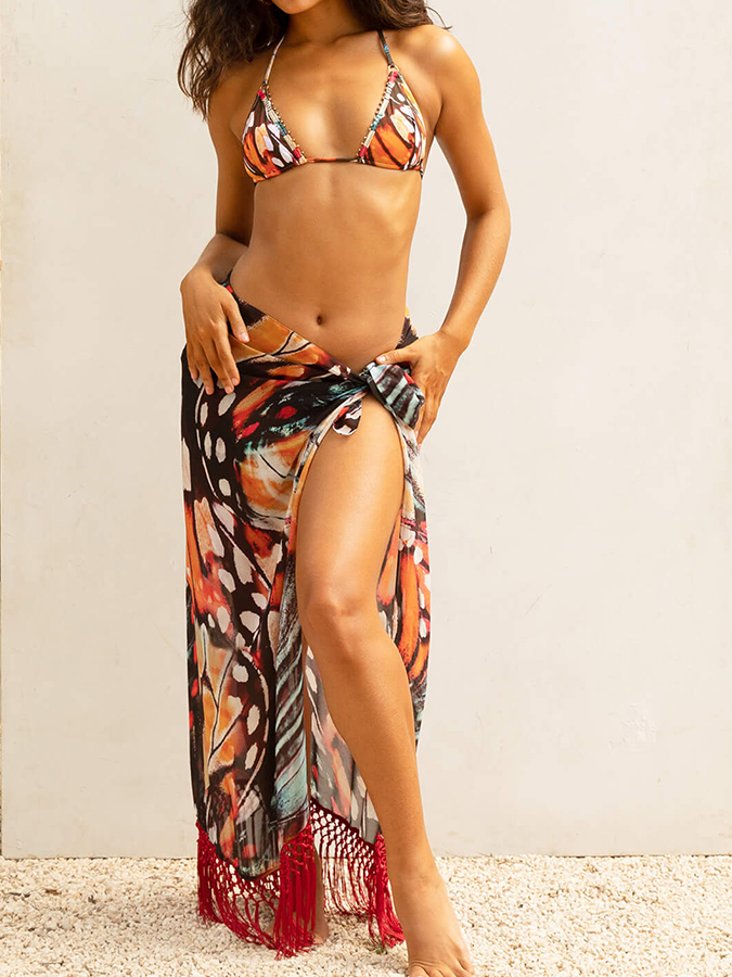 Colorful Print and  Bikini Cover Up