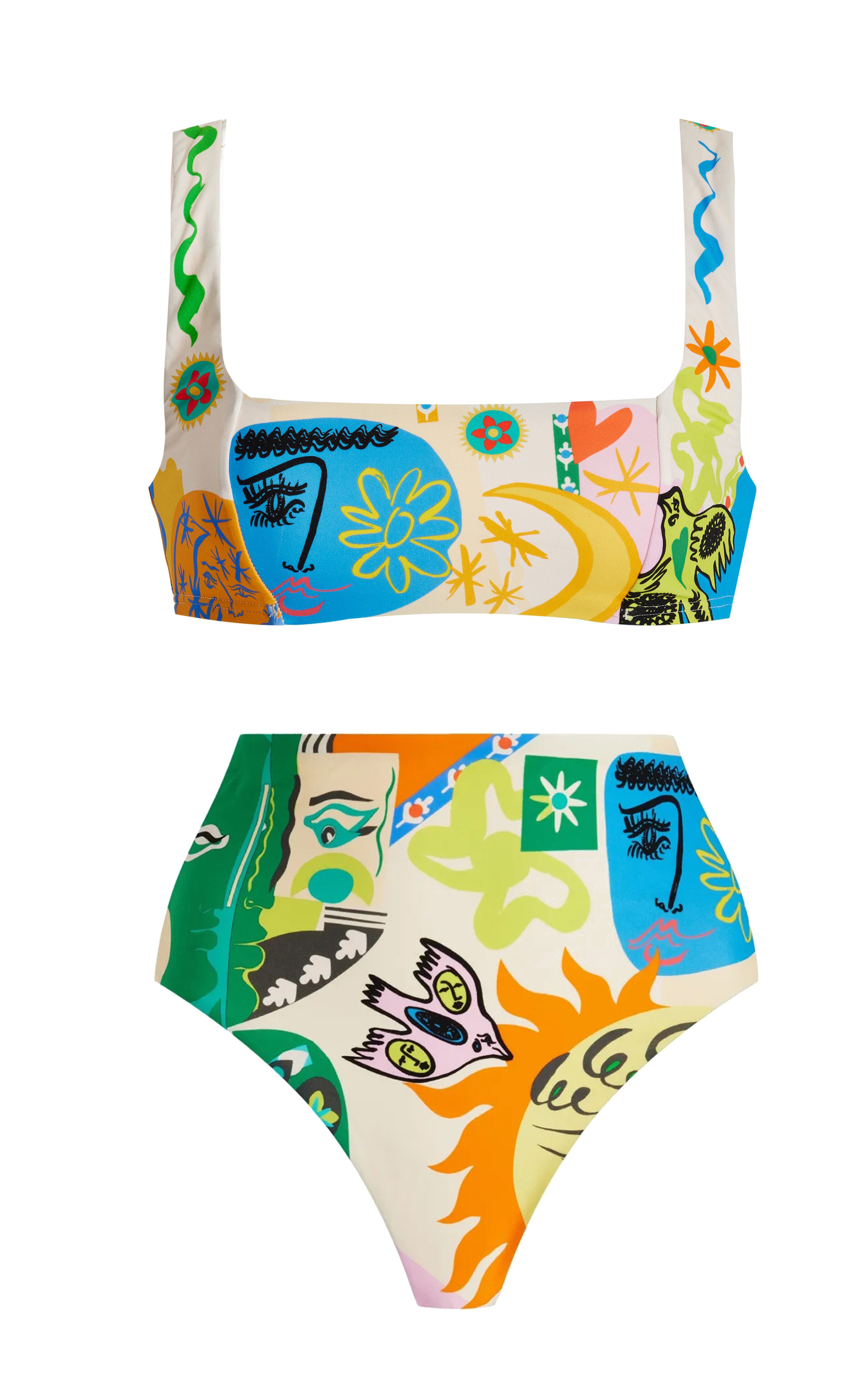 Abstract Colorblock Print Beach Bikini and Cover-up