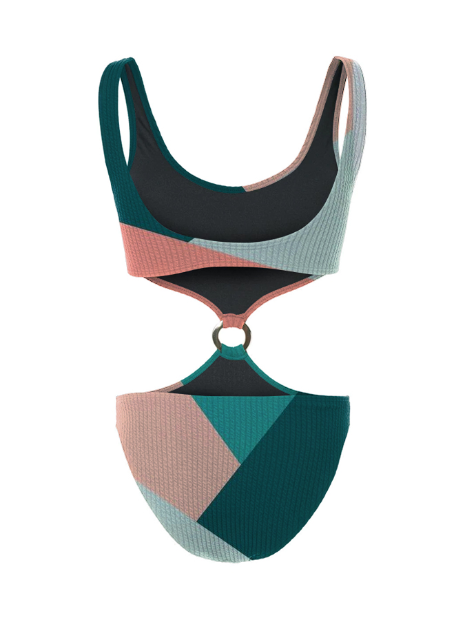 Color Block One-Piece Swimsuit And Cover Up