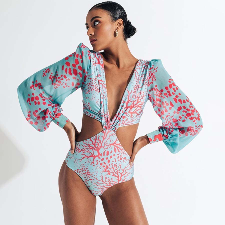 Long Sleeve Cutout Sexy One Piece Swimsuit