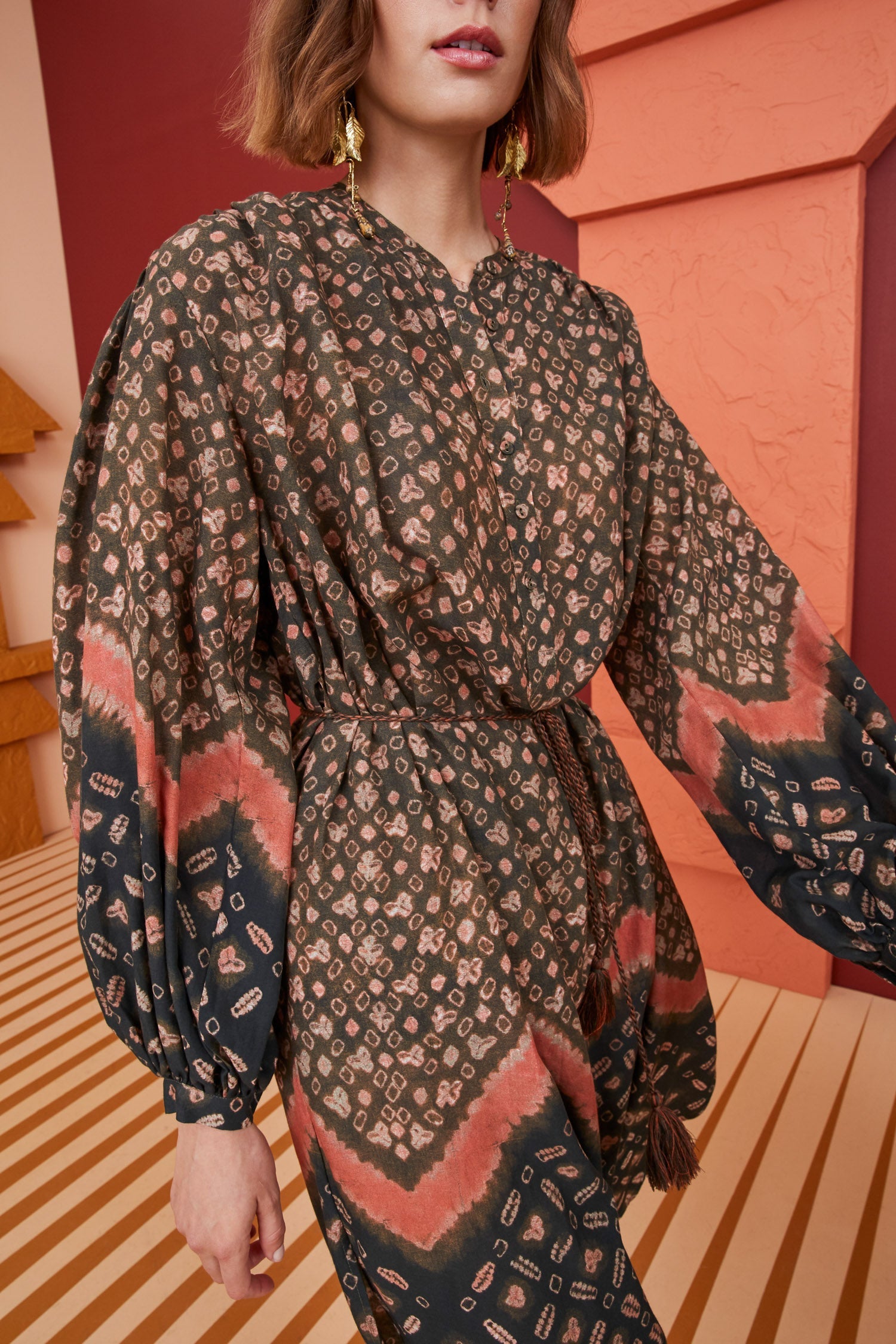 Chiffon Print One-Piece Swimsuit and Long Sleeve Dress