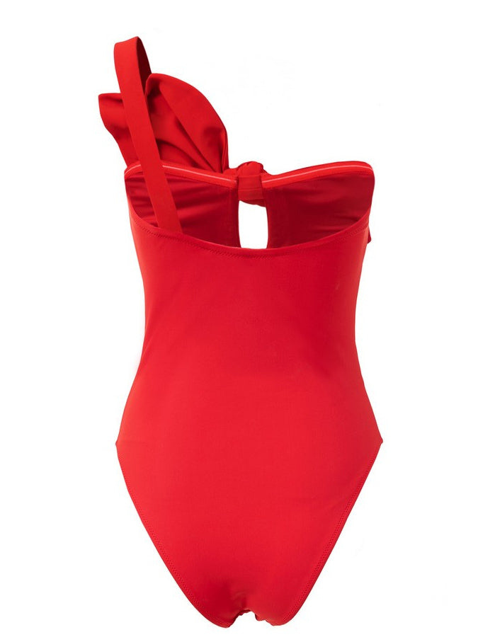 Solid Color One-Shoulder Fashion One-Piece Swimsuit