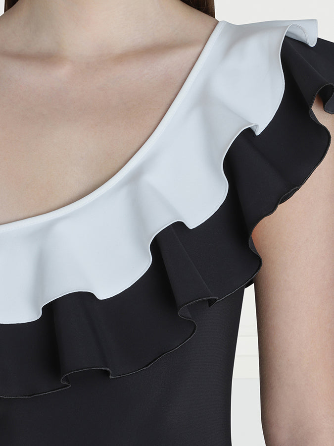 Fashion Colorblock Ruffle Swimsuit