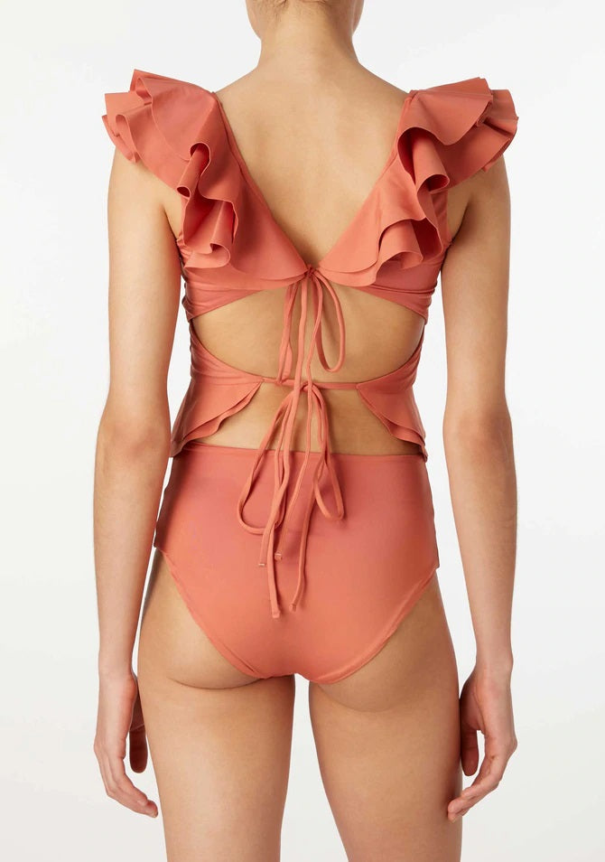 Ruffled Open-back Split Swimsuit