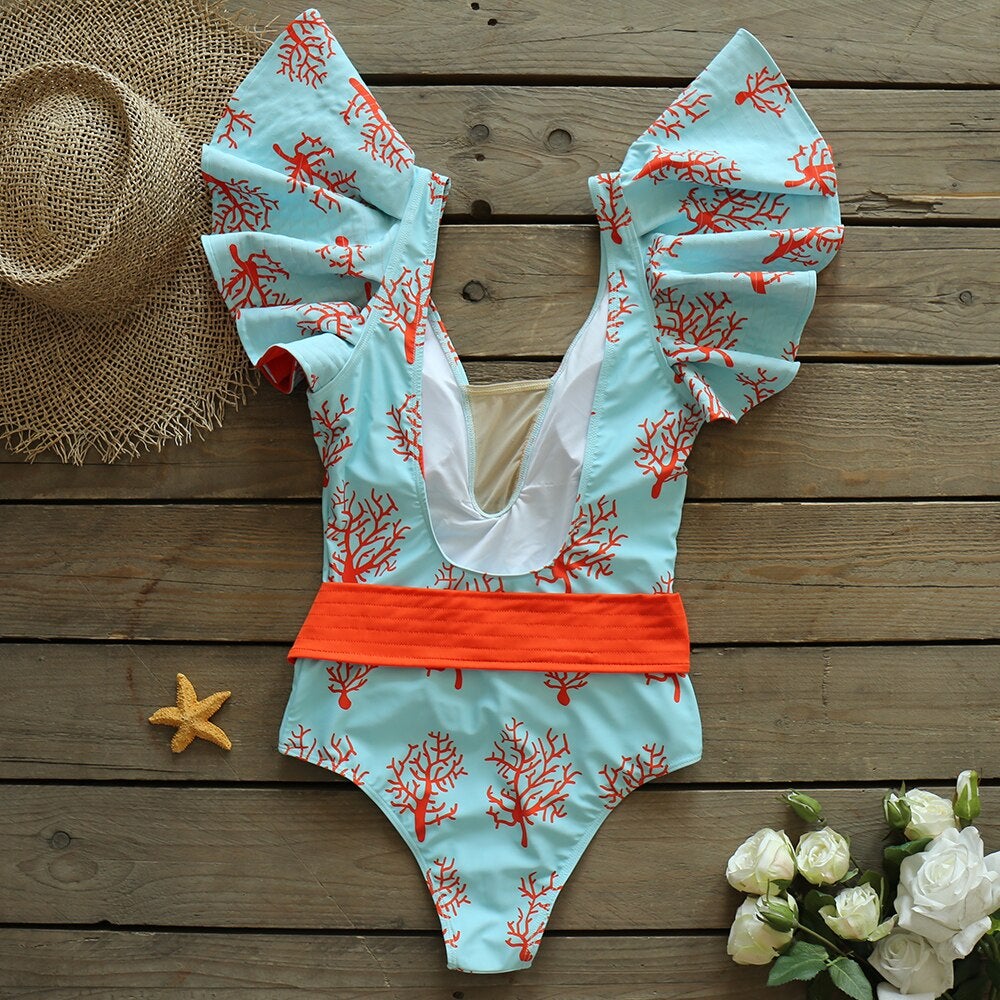 Flouncy Backless Sexy One Piece Swimsuit