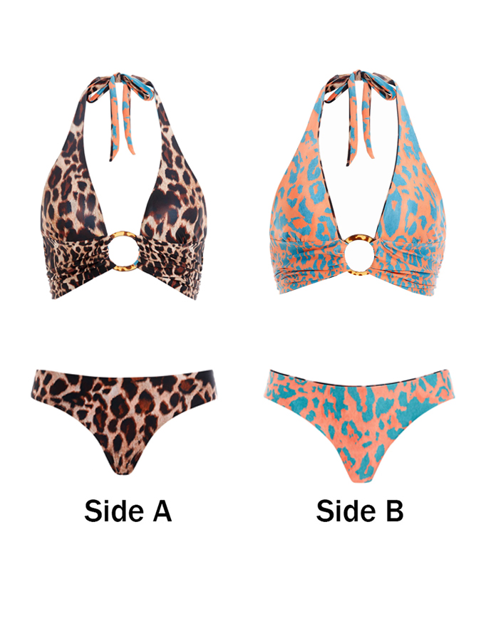Leopard Print Reversible Bikini And Cover Up