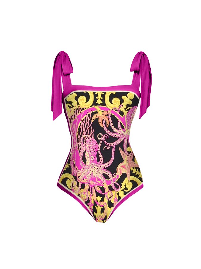 Fashion Print Lace Up One Piece Swimsuit