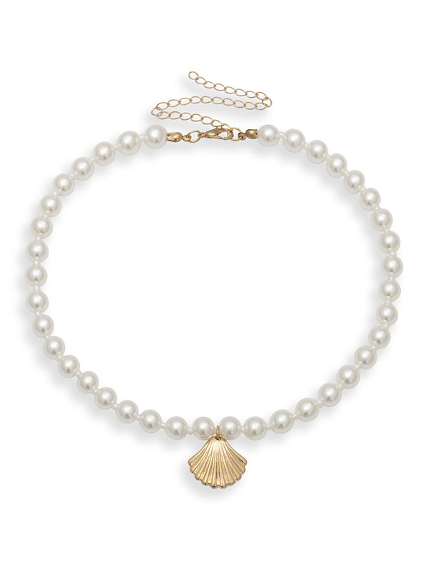 Simple Single-Layer Geometric Round Bead Scallop Necklace